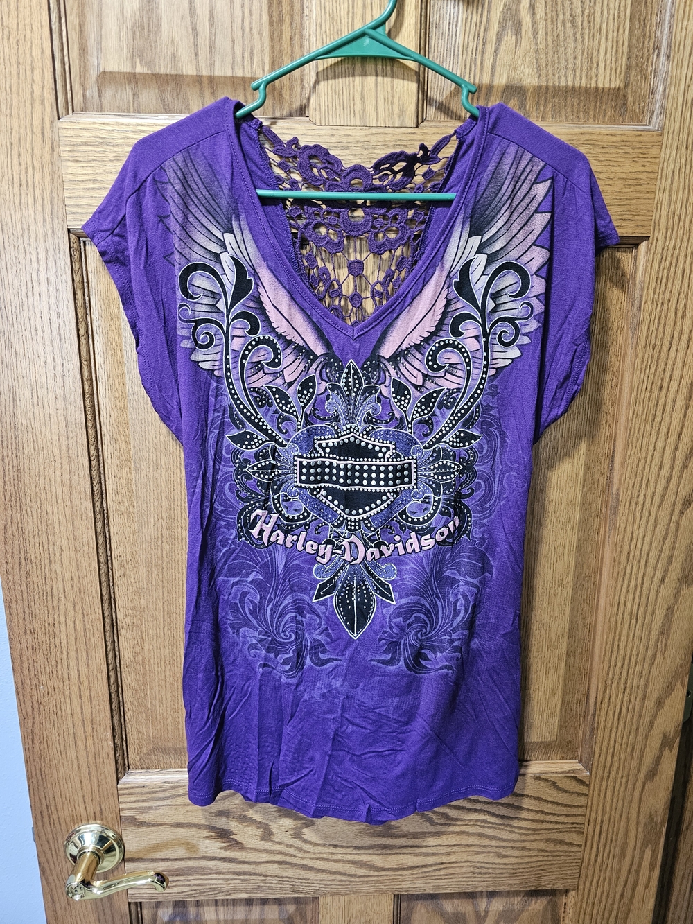 Harley-Davidson Women's Purple V-Neck Lace-Back Top